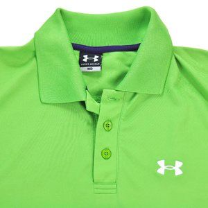 Men's Under Armour Green Athletic Polo Size Medium Pullover Golf Shirt See Photo